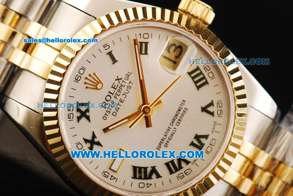 Rolex Datejust Automatic Movement White Dial with Gold Bezel and Two Tone Strap-Lady Model - Click Image to Close
